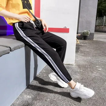 Bikses Sieviešu Pavasara Vasaras korejiešu Stilā, Moderns Harajuku Visu maču Treniņbikses Cietā Aukliņu Augsta Vidukļa Streetwear Šiks Bikses
