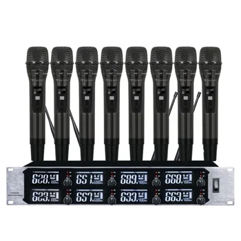 Profesionālas bezvadu mikrofonu 8-kanālu metāla rokas mikrofons āra aktivitātēm skatuves sniegumu mikrofons