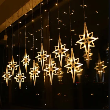 LED North Star Aizkaru Gaismas 220V ES Ziemassvētku Vainags String Pasaku Gaismas Āra pa Logu, Kāzu Dekori