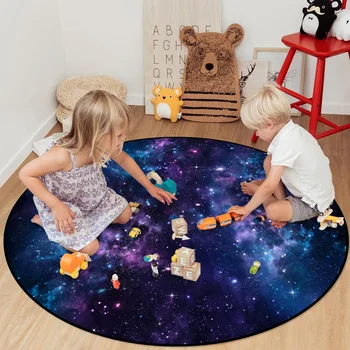 Zili Zvaigžņotā Debess Violeta Piena ceļa Modelis Pledi un Paklāji Mājas Dzīvojamā Istaba Apaļš Paklājs Bērnu Istabas Non-slip