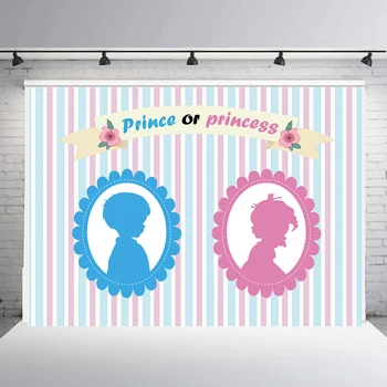 BEIPOTO Dzimumu Atklāt Puses Foto Fona Baby Dušas Princis vai Princese Rozā, Zilu svītru Backdrops Banner Fotogrāfijas 01