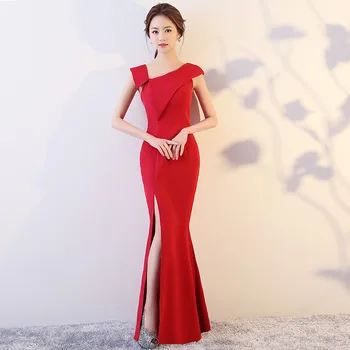 Modes Līgava Precēties Kleita Qi Pao Sieviešu Ķīnas Vakara Kleita Qipao Veicināšanas Viena Pleca, Uzņēmēja Kleitas Sarkanā Cheongsam Modernas Drēbes