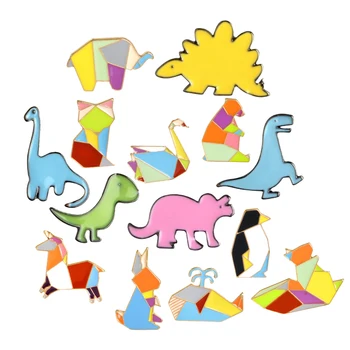 Mākslas Ģeometriskā Salaist Origami Trusis Dzīvnieku Emaljas pin Broša Krekls, soma klp dinozauri Pin Žetons Dāvanu Karikatūra Rotaslietas Bērniem