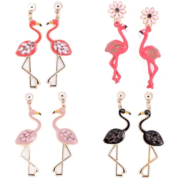 2018 Jaunu Modes Brincos Cute Sarkans Rhinestones Flamingo Piliens Auskari Sievietēm Piliens Auskari, Rotaslietas Ziedu Formas Auskari