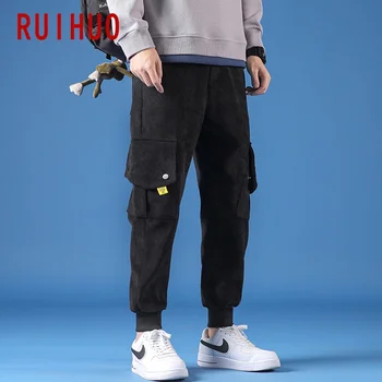 RUIHUO Velveta Kravas Bikses Vīriešu Japāņu Streetwear Joggers Vīriešu Bikses Harajuku Treniņbikses Vīriešu Apģērbu Hip Hop Bikses 5XL 2021