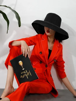 Modes uzvalku Jauno Rudens Profesionālo valkāt sieviešu uzvalks gadījuma temperaments divrindu Apelsīnu uzvalks + bikses divu gabals, kas