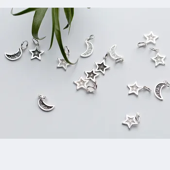 UQBing 925 Sterling Sudraba Krelles Šarmu Dobi Taizemes Silver Moon & Star Kulons Par DIY Aproce Rokassprādze Kaklarotas DIY