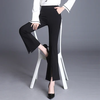 Plus Lieluma Kabatas Vintage Sieviešu Bikses Ar Augstu Vidukli, Zaudēt Gadījuma Pantalones Mujer Īss Korejas Atvērto Pusi Sadalīt Potītes Garuma Bikses