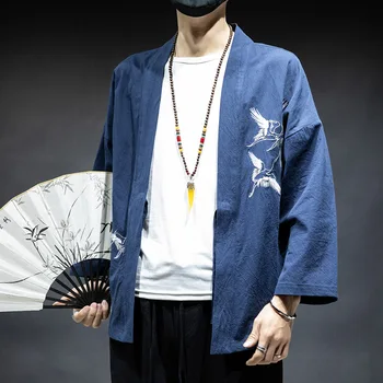 Kokvilnas Celtņa Izšuvumi Japāņu Jaciņa Streetwear Yukata Vīriešu Haori Vīriešu Kimono Tradicionālo Japāņu Samuraju Lielajam 5XL