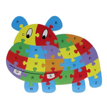 2016 Karstā Koka Dzīvniekiem, Bērniem Bērnu Agrīnās Izglītības Alfabēta Puzzle Karikatūra Hippo Lauva Tauriņš Pūce Zilonis Smadzeņu Spēles Rotaļlietas