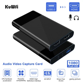 KuWFi HD-MI USB3.0 Video Uztveršanas Kartes 4K 1080P 30fps Portatīvo Plug and Play Nav Draiveris Spēli Live Broadcast Konferences Ieraksts