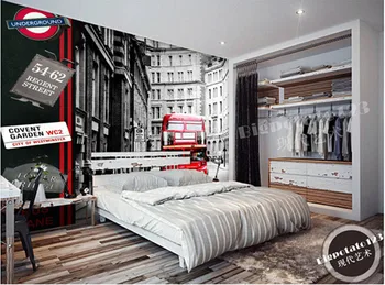 Pasūtījuma 3D sienas,melns un balts Wall Street ēkas sarkans autobuss Ņujorkā dzīvojamā istaba dīvāns TV sienas guļamistabā sienas grāmata