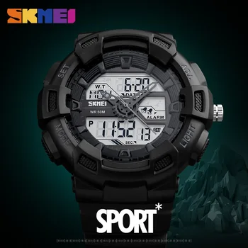 SKMEI 1189 Vīriešu Sporta Digitālos rokas pulksteņus Chronograph Modinātājs Āra Full Black Dual Laika Displejs Pulksteņi