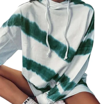 Modes garām Piedurknēm kaklasaišu krāsošanas Iespiesti sporta Krekls Sievietēm Gadījuma Aukliņu Zaudēt Plecu Džemperis Top Ērti pelēkā vārna