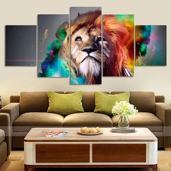 Sienas Art Pictures Mājas Dekoru Mūsdienu HD Izdrukas 5 Gab Anotācija Gudrs Krāsains Lion Head Krāsošana Allah Korāns Gleznas Plakāts