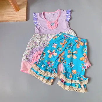Baby Meitenes Vasaras Kleita, Apģērbs, Zīdaiņiem un Bērniem Soft Savirmot Ziedu Bikses Bērniem Boutique Apģērbu Komplekti