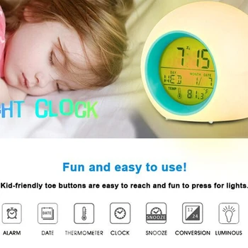 Ciparu Galda Modinātājs 7 Krāsas LED Pulkstenis Bērniem Desktop Pulkstenis Dabas Skaņas Mosties Pulkstenis Kalendārs Frontālās Apdare