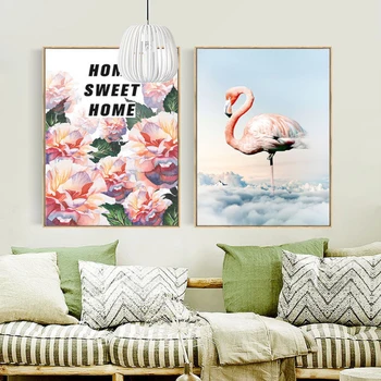 Flamingo Modes Audekla Gleznu Abstraktu Ziemeļvalstu Plakātu Izdrukas Skandināvijā Sienas Mākslas Ainu, viesistaba, Mājas Dekoru Frameles