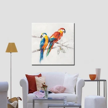 Mintura Bildes Roku Apgleznoti Papagaiļus Dzīvnieku Eļļas Glezna Uz Audekla Mājas Apdarei Dzīvojamās Istabas Mūsdienu Sienas Attēlu Mākslas Darbā