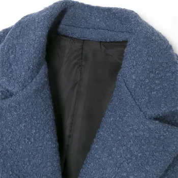 ZXQJ Sieviešu 2020. Gadam, Modes, Ar Metāla Pogas Vilnas Mētelis Vintage garām Piedurknēm ir gaiši zilais Vents Sieviešu Virsdrēbes Šiks Topi