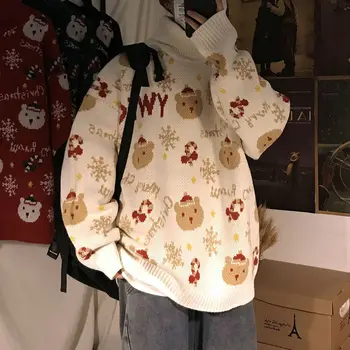 Neploha Vīriešu Ziemassvētku Multfilmas augstu uzrullētu apkakli Džemperis Rudens Ziemas Jauno Sievieti Gadījuma Lielajam Džemperi, Vīriešu Siltā Mīksts Apģērbs
