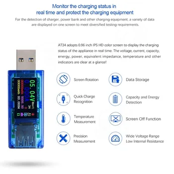 Aokin USB 3.0 Krāsu LCD Voltmetrs Ammeter spriegums strāvas mērītāja multimetrs akumulatora uzlādes strāvas banka USB Testeris