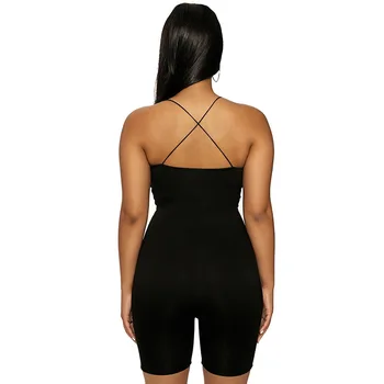 Melns Izdilis Spageti Siksnas piedurknēm Iela sieviete Kombinezonus 2019 bārs klubs Bodycon bodysuit lv jumpsuits ķermeņa femme