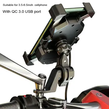 Motociklu Mobilo Telefonu Mount Turētāja Statīvs ar QC3.0 Ātri Uzlādēt USB Lādētāju W91F