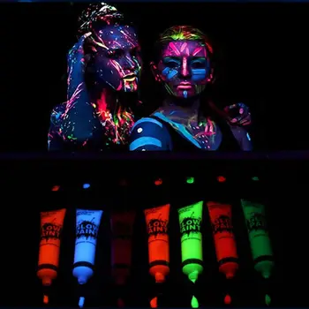 6 Mēģeni UV staru Svelme Blacklight Grims Sejas Krāsu Mazgājams Neona Luminiscences Ķermeņa Krāsas