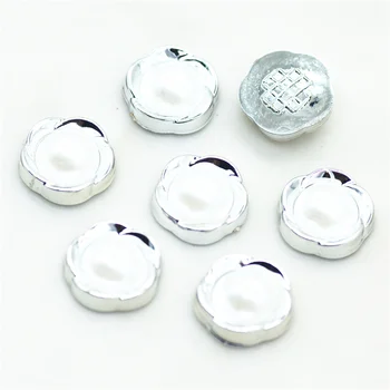 50GAB Sudraba Krāsa, Plastmasas Pērle Flatback Apģērba Pogas|Apdare Pogas|Paste Ziedu Pogām
