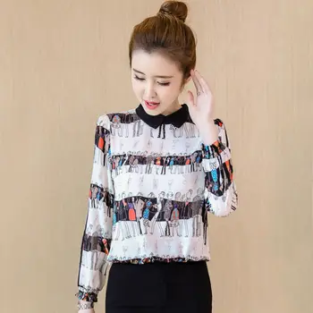 Sieviešu apģērbu 2019 jaunu modes šifona krekls ar garām piedurknēm kleita, rudens un ziemas sieviešu super Xian Yang Qi bāzes krekls.