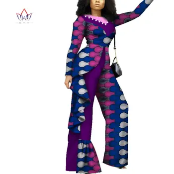 Modes Āfrikas Sievietēm Drukāt Jumpsuit Bazin Riche Tradicionālo Āfrikas Sieviešu Apģērbu Pērles Drapēti Romper Jumpsuit WY4343