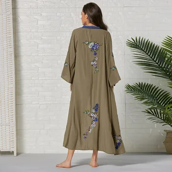 Ir 2021. jaunu sieviešu smagā rūpniecība ziedu izšuvumi armijas zaļā kimono Bohēmijas jaka svārki