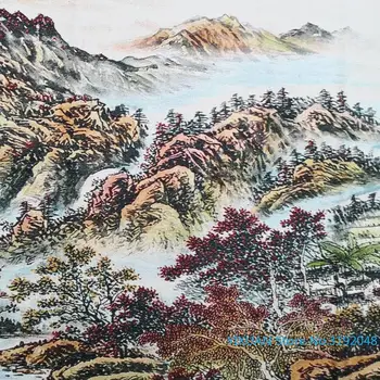 Manshan sarkanu lapu ainavu glezniecība, zīda Thangka brokāta glezniecības zelta zīda auduma aušanas, rokdarbu zīda izšuvumi antikvariāts