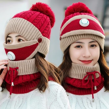 Sievietes Silts ziemas skullies beanies adīta Balta Cepure Sievietēm Zīmolu Augstas Kvalitātes Ziemas Sievietes Bumbu Slēpošanas masku sejas PomPoms Cepures, šalle