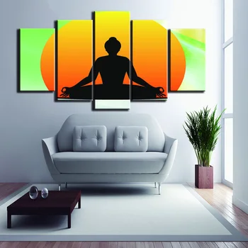 Sistēmu Sienu, Mākslas Plakātu, Mājas Dekoru Mūsdienu 5 Panelis Budas Meditācija Dzīvojamā Istaba Gleznas HD Drukāt Krāsošana Moduļu Bildes