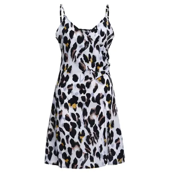 Pārsējs Kleita Sievietēm Leopards Drukāt Strappy Bez Piedurknēm, V Veida Kakla Augstu Šķēlumu Sexy Kleitas Vasaras Brīvdienu Puse Kleita Vestidos Drēbes