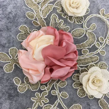 Karstā pārdot Izsmalcinātu 3D ziedu Mežģīņu apkakle Kleita Apdare Šūšanas amatniecības piederumi Izšūšana šūšanas kakla izgriezumu DIY apģērbu piederumu