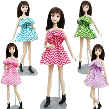 Karstā Rozā Svītrains Pie Pleca Kleitas Barbie Lelle Drēbes Puse Kleita Kleita Tērpiem Barbie Lelles, Aksesuāri, Rotaļlietas Bērniem