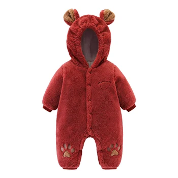 Jaundzimušo Unisex Baby Romper Plīša Kapuci Apģērbu Jumpsuit Siltu Rudens Ziemas Toddler Zīdaiņu Romper Zēnu Un Meiteņu Apģērbs