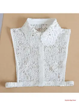 Sieviešu Vintage Izšūti Ziedu Mežģīnes Viltus Apkakles Džemperis Dekoratīvs Balts Noņemams Pusi Krekls, Blūze Pogu Apģērbu Receklis
