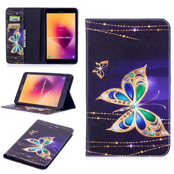 Drukāt Ādas vāks Priekš Samsung Galaxy Tab 8.0 2017 T380 T385 Ziedu pūce Butterfly 3D Maku stends Karšu Slots Tablete Gadījumā+pildspalva