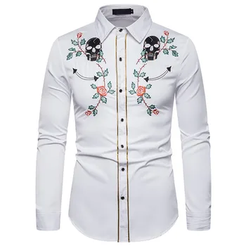 Rudens Vīriešu Atpūtas Modes Izšuvumi Drukāšanas Atloks Krekls ar garām Piedurknēm Top Blūze Ziemas Stila Modes Darba Apģērbs Atpūtai