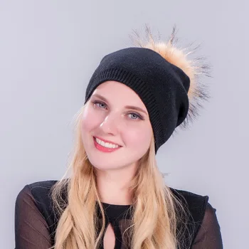 2020 Rudens Ziemas Kašmira Adīta Cepure Sieviešu Vilnas Cepure Ar Nekustamo Fox Kažokādas Pompom Modes Gilrs Siltu Kažokādas Beanie Vāciņi