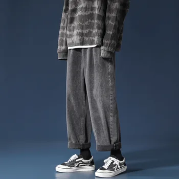 Korejas Wide-leg Džinsi Vīriešu Modes Gadījuma Retro Džinsi Vīriešu Streetwear Savvaļas Zaudēt Hip-hop Taisnas Džinsa Bikses Vīriešu M-2XL