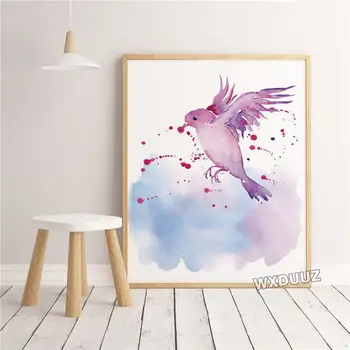 Anotācija putnu akvareļu glezna skaistu mūsdienu putnu art sienas dzīvojamā istabā, mājas apdare, plakāti, kanvas glezna M334