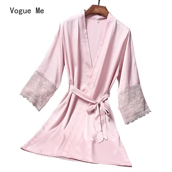 Drēbes Peldmētelis Pavasara un Vasaras Dāma Vidēja Piedurknēm ar Mežģīņu un Zīda Drēbes Vairumtirdzniecības Liela Izmēra Peldmētelis Kimono Drēbes