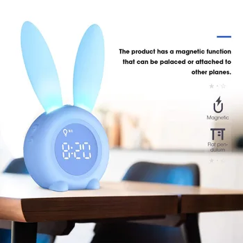 Multfilmas Zaķis Bērniem Modinātājs Uzlādējams Touch Kontroli Nakts Gaisma ar 6 Signālu Digitālo Termometru, Miega Taimeris, lai Dāvanas