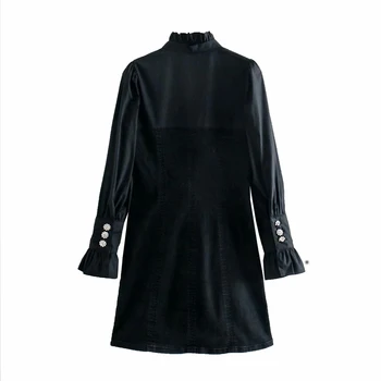 Modes Sieviešu Džinsa Kleita Melnā 2021. Gada Pavasarī ar garām piedurknēm Vienu krūtīm, Mini Kleitas Bodycon tauriņu Vestidos Sieviešu YNZZU 1D021