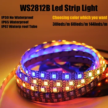 DC 5V 5050 (ws2812b) LED Lentes RGB 50CM 1M-5M 30leds/m 60leds/m 144leds/m Smart Adresējama Pikseļu Melns Balts PCB Joslas neona gaismas